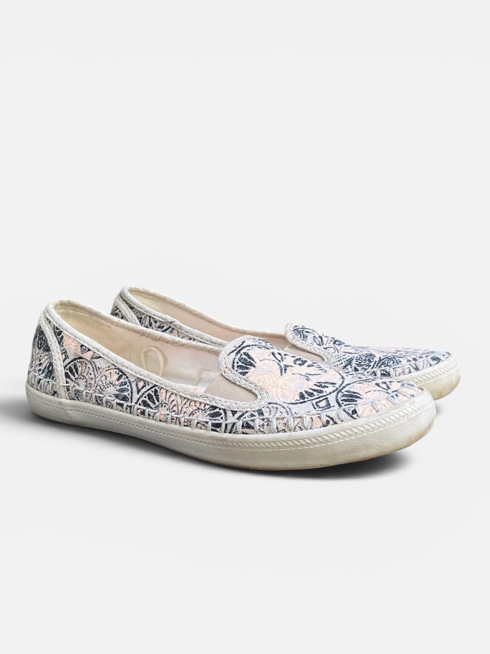 ROXY Malibu Linen Knit Boho Patterned Slip-On Loafer Flat Sz 6 1/2